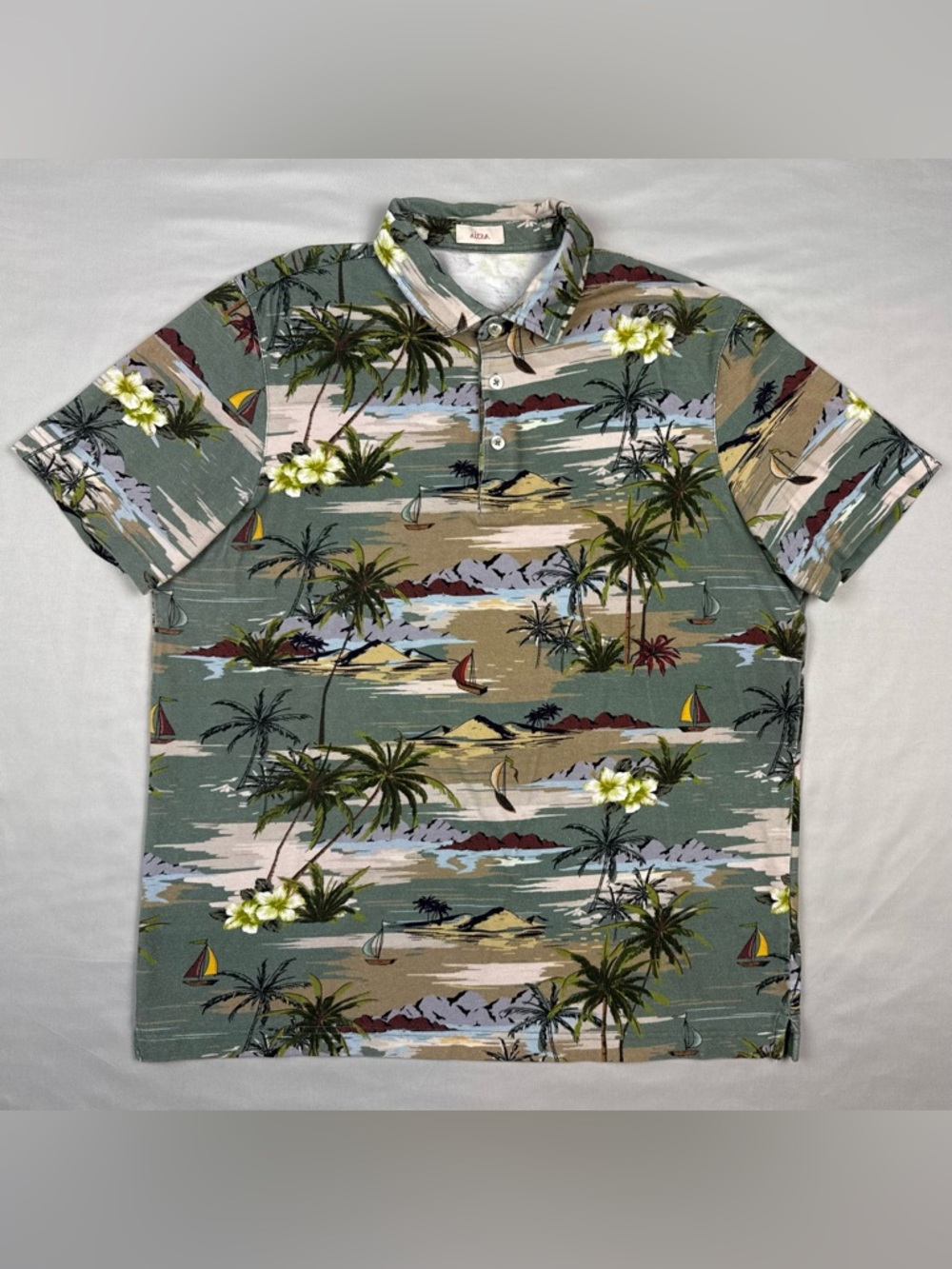 Altea Mens Tropical Island Polo Shirt Sz Large Slim Fit AOP 100% Cotton B3